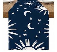 Camino de mesa celestial azul marino, luna estrella, floral, rústico, cocina, comedor, decoración para el hogar, reuniones familiares, suministros de fiesta de temporada, 13 x 72 pulgadas