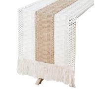 Camino De Mesa Cocina Camino De Mesa Arpillera Encaje Empalme, Mantel Rústico Macramé Algodón, Cubierta , Caminos Cama Café Románticos Vacaciones Fiesta Suave(30*220cm)