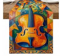 Camino de mesa colorido con violín, patrón geométrico artístico para amantes de la música, decoración del hogar, perfecto para cenas y celebraciones de vacaciones, 33 x 183 cm