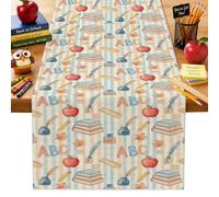 Camino de mesa con diseño de frutas, libro educativo, camino de vuelta al campus, lavable, para mesas del hogar, cocina, habitación, decoración de vacaciones, 33 x 229 cm