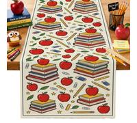 Camino de mesa con diseño de frutas, libro educativo lúdico de vuelta al campus, tela roja, lavable, camino de mesa de consola para comedor, mantel, tocador, decoración de 13 x 90 pulgadas