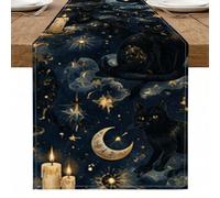 Camino de mesa con diseño de gato con luz de luna, diseño místico de noche estrellada para Halloween, otoño, hogar, comedor, decoración de 13 x 72 pulgadas