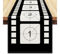 Camino de Mesa con Diseño de Temática de Película Novedosa, 40 x 140 Cm, con Números En Blanco y Negro, Camino de Mesa con Tira de Película, Mantel Decorativo para Cocina, Fiesta de Películas