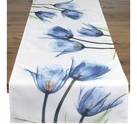 Camino de mesa con diseño de tulipanes, color azul, beige y crema, moderno diseño impreso, mantel para primavera y verano, 40 x 140 cm