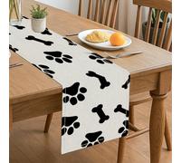Camino de mesa con estampado de huellas negras, elegante patrón de animales, decoración de cocina y comedor para el hogar, reuniones familiares, 33 x 183 cm