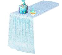 Camino de mesa con lentejuelas, decoración for fiestas, cumpleaños, bodas, cenas, eventos, accesorio brillante for mesa.(Sky blue)