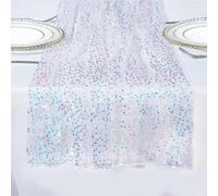 Camino de mesa con lentejuelas, decoración for fiestas, cumpleaños, bodas, cenas, eventos, accesorio brillante for mesa.(White)