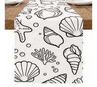Camino de mesa con patrón de conchas, decoración náutica de estilo playa para cenas de verano y suministros de fiesta costera, 33 x 228 cm