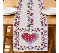 Camino de mesa con patrón de corazón, romántico diseño floral de vid para decoración del día de San Valentín, cocina, comedor, perfecto para reuniones familiares en el hogar, 33 x 183 cm
