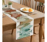 Camino de mesa con patrón de peces, diseño acuático vintage para decoración rústica de cocina, comedor, perfecto para cenas familiares y reuniones de vacaciones, 33 x 183 cm