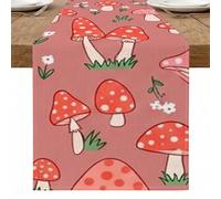 Camino de mesa con patrón de setas, bonito diseño floral para decoración de comedor de primavera, perfecto para reuniones en casa y celebraciones de temporada, 33 x 229 cm