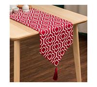 Camino de mesa con patrones geométricos para mesa redonda de 47 pulgadas de largo, para uso diario, jacquard, moderno camino de mesa rojo