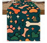 Camino de mesa con temática de animales, huellas divertidas y huesos, diseño colorido para el hogar, cenas familiares, decoración de temporada, 33 x 274 cm