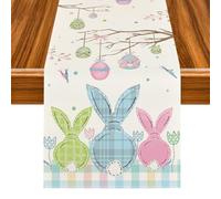 Camino de Mesa Conejo de Pascua, Mantel de Conejos de Pascuas, Mantel de Pascua con Flores de Primavera, 33 X 183 Cm, Decoraciones de Mesa para Pascuas y Celebraciones dePrimavera (B)