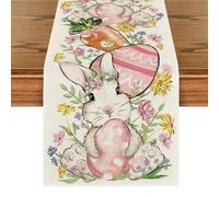 Camino de Mesa Conejo de Pascua, Mantel de Pascua con Conejo de Primavera, Mantel de Conejos de Pascuas, 33 X 183 Cm, Decoraciones de Mesa para Pascuas y Celebraciones de Primavera (D)