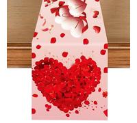 Camino de Mesa Corazón de Amor Rojo, Corredor Mesa San Valentín con Pétalos de Rosa y Globos, Camino de Mesa Luvable Moderno Decoración para Hogar Comedor Cama Matrimonio Compromisos Fiestas,14 x 72