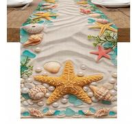 Camino de mesa costero de estrellas de mar, conchas de playa, patrón náutico, decoración de comedor de verano, para el hogar, reuniones familiares, eventos festivos, 13 x 90 pulgadas