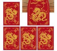 Camino de Mesa de Año Nuevo, Decoraciones de Año Nuevo Chino 2024, Camino de Mesa Rojo con 4 manteles Individuales, Decoraciones de dragón del zodíaco Chino para el hogar, Fiesta, Festival de primave