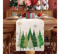 Camino de Mesa de árboles de Navidad de 40x140 cm Dorado Plateado Copos de Nieve Navideño Mantel Granja Camino de Mesa de Lino para Cocina Comedor Decoración Fiesta de CenaInterior y Exterior