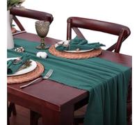 Camino de mesa de boda de gasa de algodón, servilletas de comedor con textura de rebabas for regalo, decoración de mesa de cocina, caminos de mesa(Dark green)
