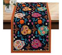 Camino De Mesa De Calavera De Azúcar De Halloween - Decoraciones Para El Día De Los Muertos | Decoración De Fiesta Mexicana Ofrenda Para Salas De Comedor, Salón Y Sal De Estudio | Decoración De Mesa