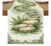 Camino de mesa de camino de jardín, hojas de piedra natural rústica, camino de mesa decorativo para el hogar, cenas familiares, reuniones al aire libre, 33 x 274 cm