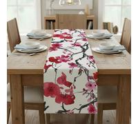 Camino de mesa de centro tipo lino con patrón floral ciruela, camino de mesa de granja, moderno estampado para comedor, cena, fiesta, vacaciones (33 x 228 cm)