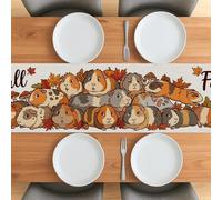 Camino de mesa de cobaya de otoño de 72 pulgadas para sala de estar, diseño de dibujos animados de otoño apilados, aves de corral, camino de mesa largo extraño, patrón de hojas de arce, decoración
