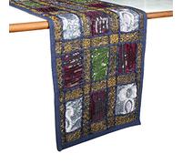 Camino de Mesa de Comedor Hecho a Mano con Retazos Rajasthani de 12 x 72 Pulgadas, decoración Hippie, Color Azul Oscuro