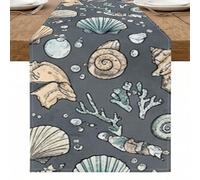Camino de mesa de conchas marinas costeras, decoración de playa con patrón náutico de océano para reuniones familiares de verano y eventos festivos, 13 x 90 pulgadas