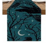 Camino de mesa de cuervo místico, pájaros del bosque, decoración de noche estrellada para mesa de comedor en casa, suministros de fiesta temática de Halloween, 33 x 274 cm
