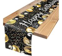 Camino de Mesa de Cumpleaños, Happy Birthday Oro Negro Vintage,183 x 33 cm Decoración de Mesa para Fiestas - Decoración de Mesa para Cumpleaños,Comedor,Interior y Exterior,Dorado