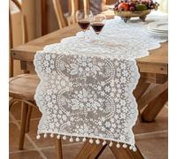 Camino de mesa de encaje blanco, cubierta de mesa bordada floral para decoración de bodas, fiestas, cumpleaños, decoraciones de tartas
