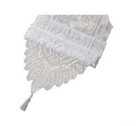 Camino de mesa de encaje con borlas, malla transparente, flores para decoración de Navidad y bodas, elegante camino de mesa de gasa 33 x 91/183 cm (blanco 33 x 183)