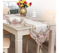Camino de mesa de encaje floral bordado, tela de gasa translúcida para decoración del hogar, fiesta de boda, decoración del hogar, fibra de poliéster, 40 x 150 cm