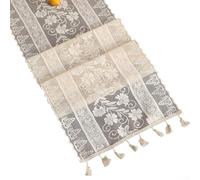 Camino de mesa de encaje intrincado con borlas delicadas para experiencias gastronómicas encantadoras (A30 x 150 cm)