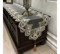 Camino de mesa de encaje ovalado de poliéster con elegante bordado y ribete de borlas, cubierta antipolvo para armario de TV o tocador, adecuado para decoración del hogar, hotel, restaurante (varios
