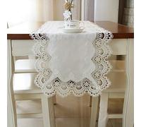 Camino De Mesa De Encaje Romántico, Mantel Individual Bordado Francés para Mesa De Comedor, Armario De TV, Tapete De Mesa Antideslizante De Algodón Rectangular Blanco, Lavable(Size:40×120cm)