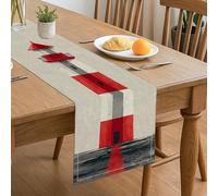 Camino de mesa de faro, diseño geométrico náutico moderno para decoración del hogar, cocina, comedor, perfecto para reuniones de verano y fiestas en la playa, 33 x 183 cm
