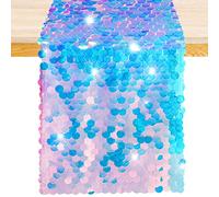 Camino de Mesa de Fiesta de Sirena, 30,5 x 213 cm, Escamas de Cola de Sirena, Camino de Mesa holográfico con Lentejuelas para decoración de Fiesta de océano bajo el mar, Suministros de Fiesta de