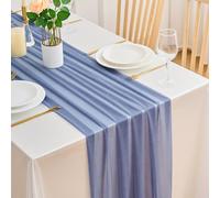 Camino de Mesa de Gasa Azul de 75 x 220 cm, Suave y primaveral, Moderno, Estilo Bohemio, para Bodas, cumpleaños, Sala de Estar, Cocina, Interior y Vacaciones.