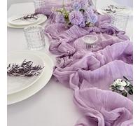 Camino de Mesa de Gasa de 13 pies, Camino de Mesa rústico de estopilla for la Cena de Navidad, Mantel Arrugado Transparente for decoración de Bautismo(Light Purple,90 * 400cm)