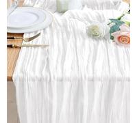 Camino de mesa de gasa rústica for bodas, despedidas de soltera, fiestas, decoración del hogar(White)
