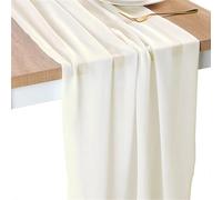 Camino de Mesa de Gasa White Chiffon Table Runner Wedding Decoration Birthday Party Christmas Thanksgiving Halloween Events(Ivory-White,30X300cm)