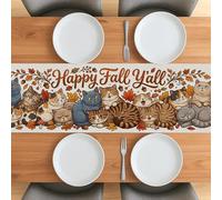 Camino de mesa de gato británico de pelo corto de otoño de 90 pulgadas para sala de estar, camino de mesa de lino largo y extraño para comedor, diseño de hojas de arce, decoración para el hogar