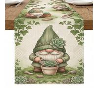 Camino de mesa de gnomo de jardín, diseño de naturaleza vintage, decoración de comedor para reuniones familiares de primavera, 33 x 183 cm