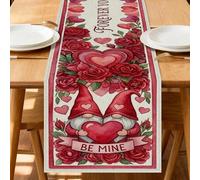 Camino de mesa de gnomo para el día de San Valentín, diseño romántico de corazones florales para decoración del hogar y celebración de vacaciones, 33 x 183 cm