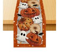 Camino de mesa de Halloween 33 x 183 cm, decoración terrorífica para mesas, ideal para 6-8 personas, material de algodón y lino, fácil de limpiar, reutilizable