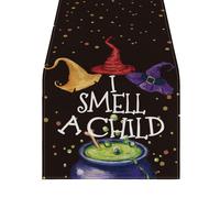 Camino de mesa de Halloween con vibraciones de bruja con un exquisito patrón de Halloween para fiestas