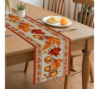 Camino de mesa de hojas de otoño, bellotas naranjas rústicas, decoración botánica del hogar para reuniones de vacaciones, 33 x 183 cm